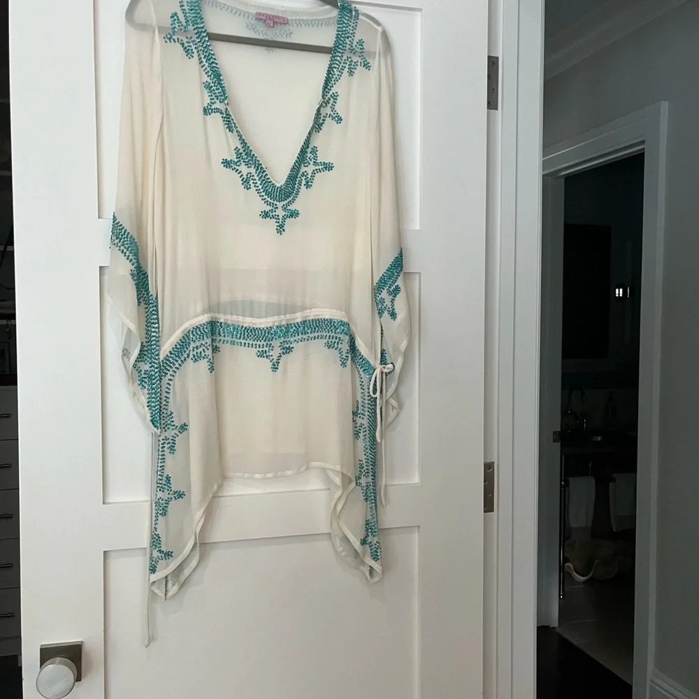 Calypso Beaded White tunic cover up - Picture 1 of 9